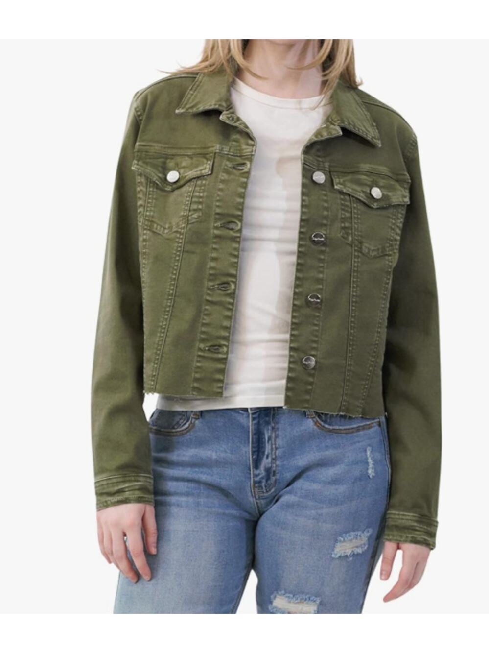 Indigo Saints Women's Luxury Clothing Denim Jacket Utility Olive Green Size M